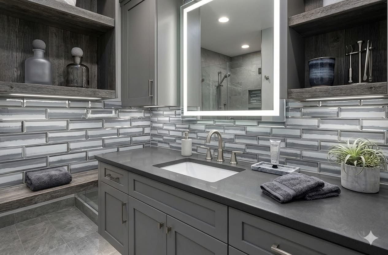 Modern gray bathroom vanity