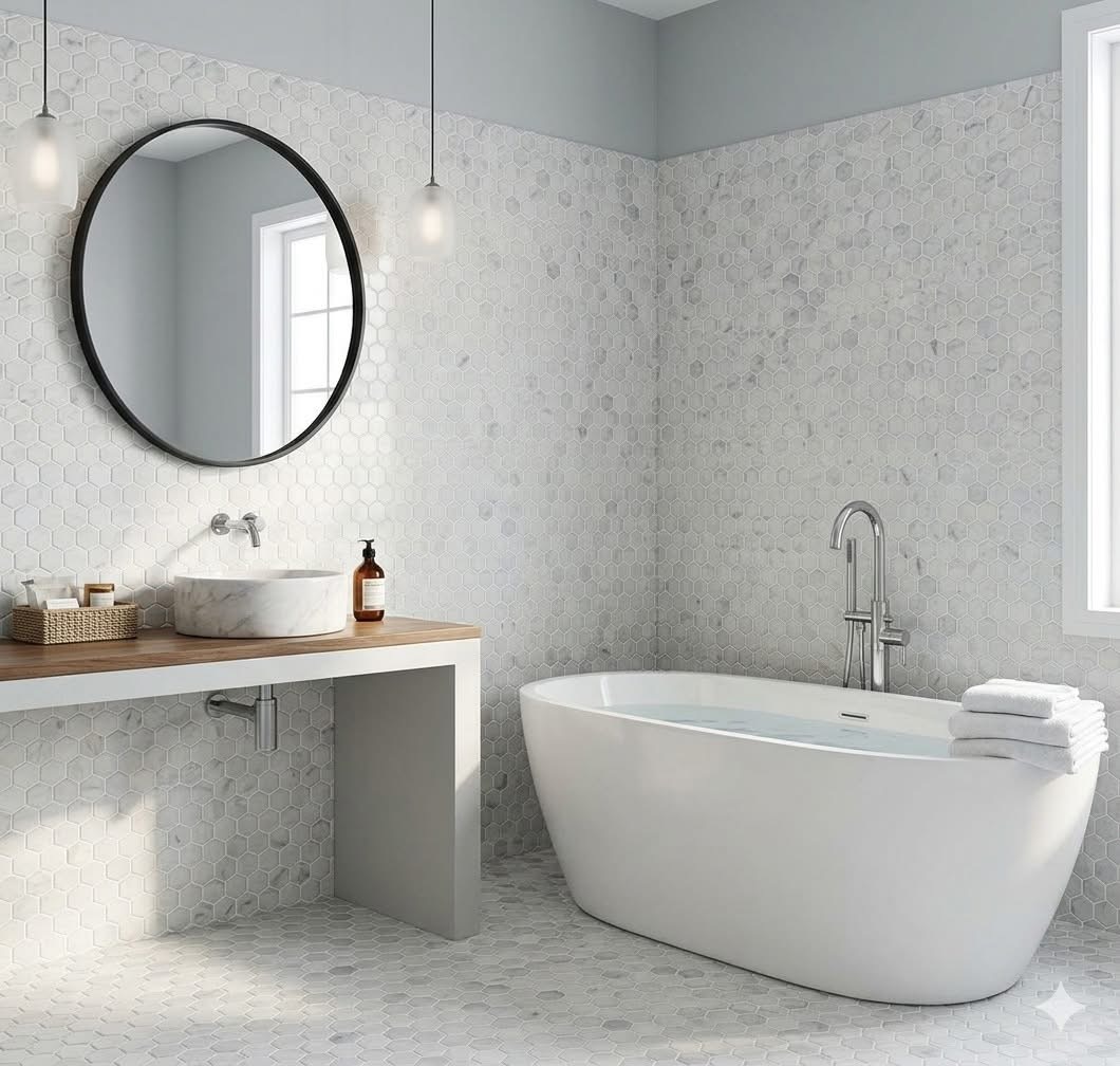 White tiled bathroom