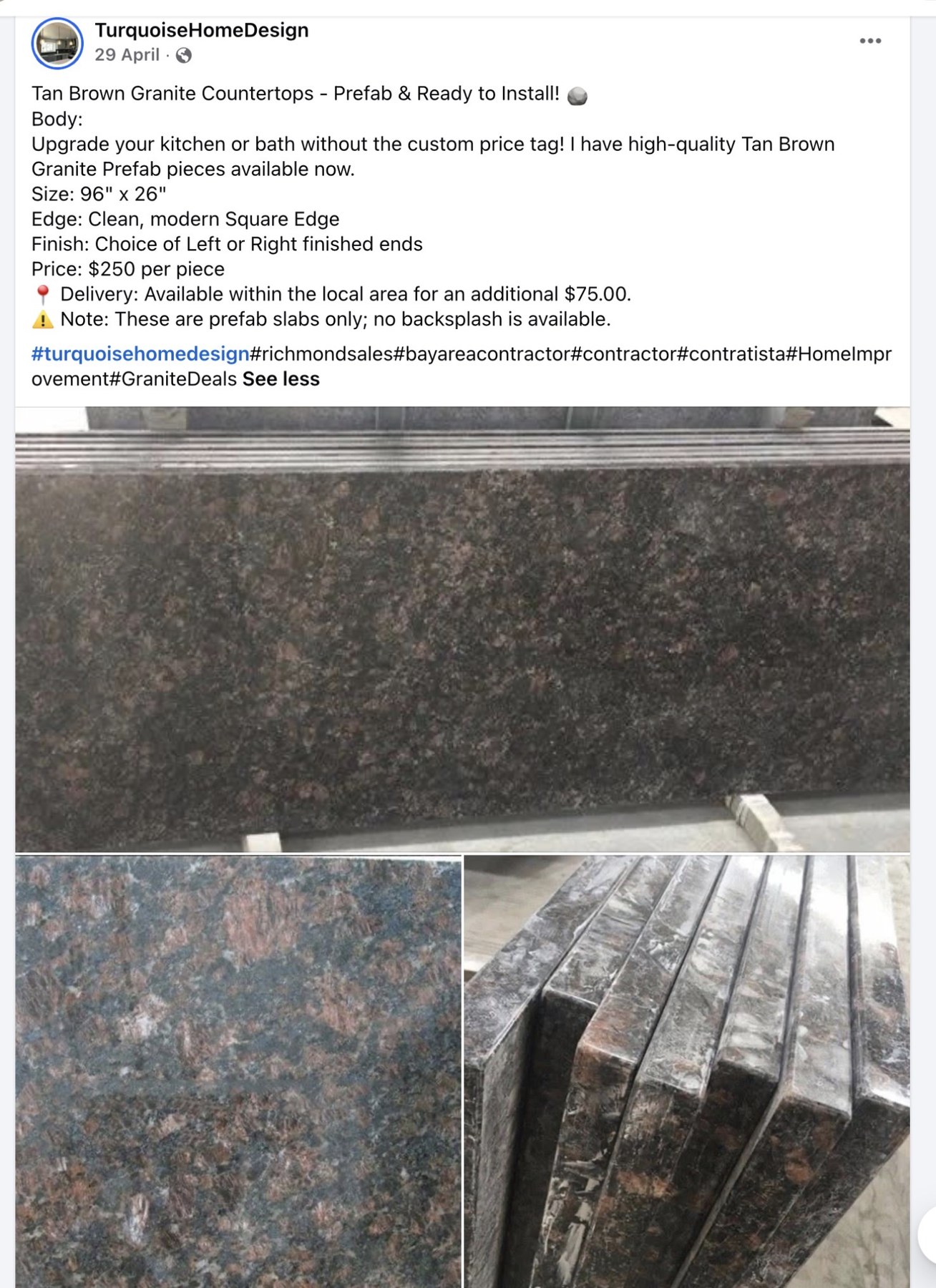 Tan Brown granite prefab countertop clearance