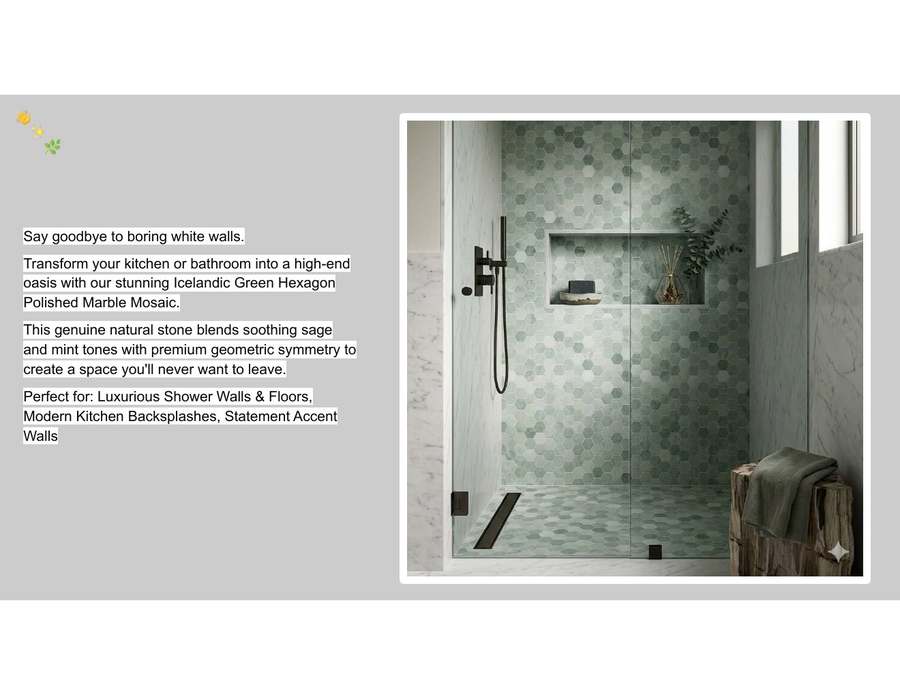 Icelandic Green Hexagon Polished Marble Mosaic